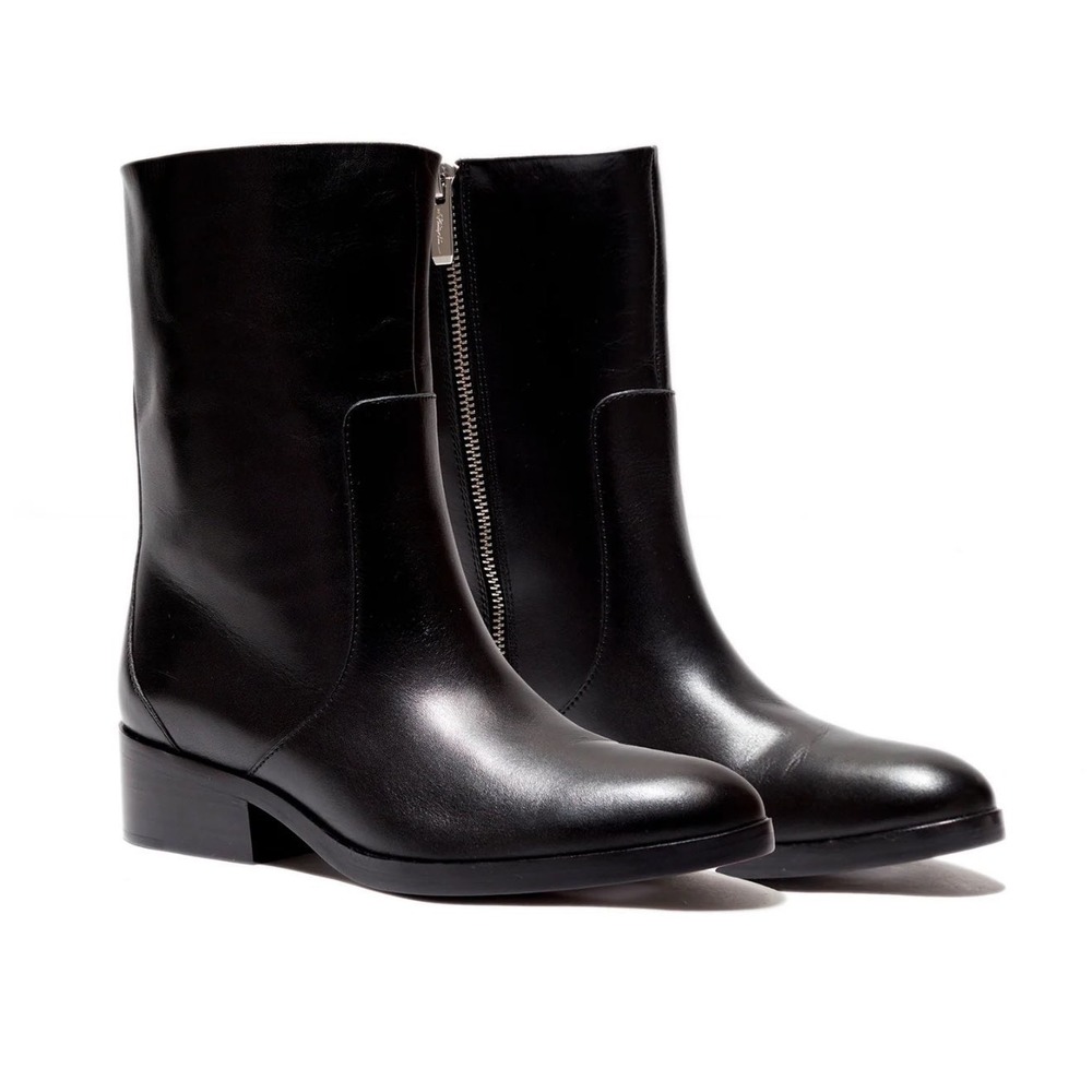 3.1 Philip Lim Black Leather Side Zip Almond Toe Lucien Archive Boot - EU38 US8